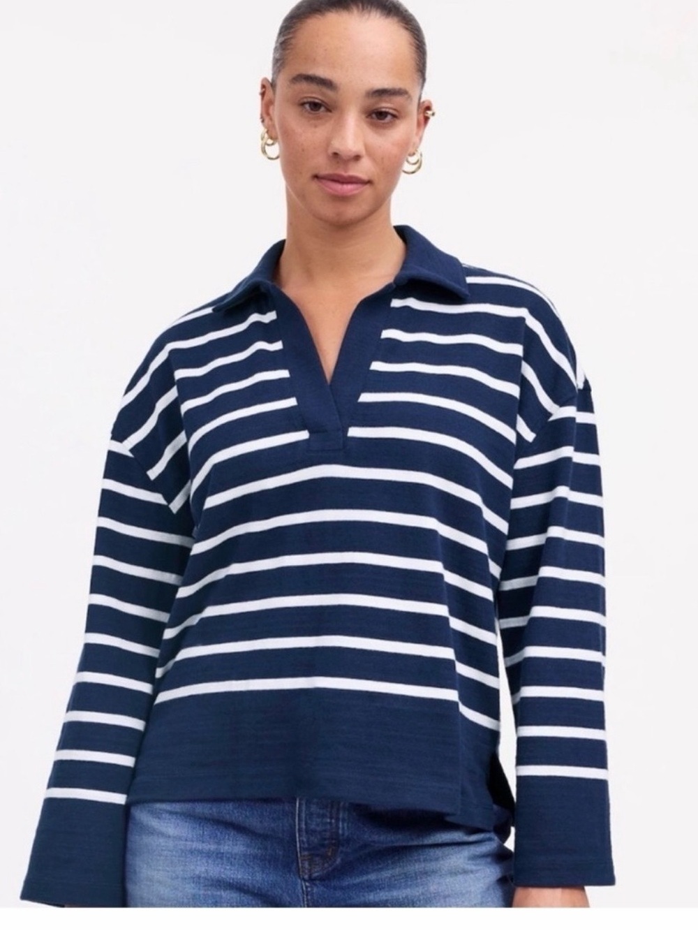 Madewell Navy and White Striped Knit Top 0396